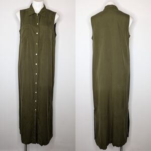 Savannah green sleeveless silk button up maxi dress 12